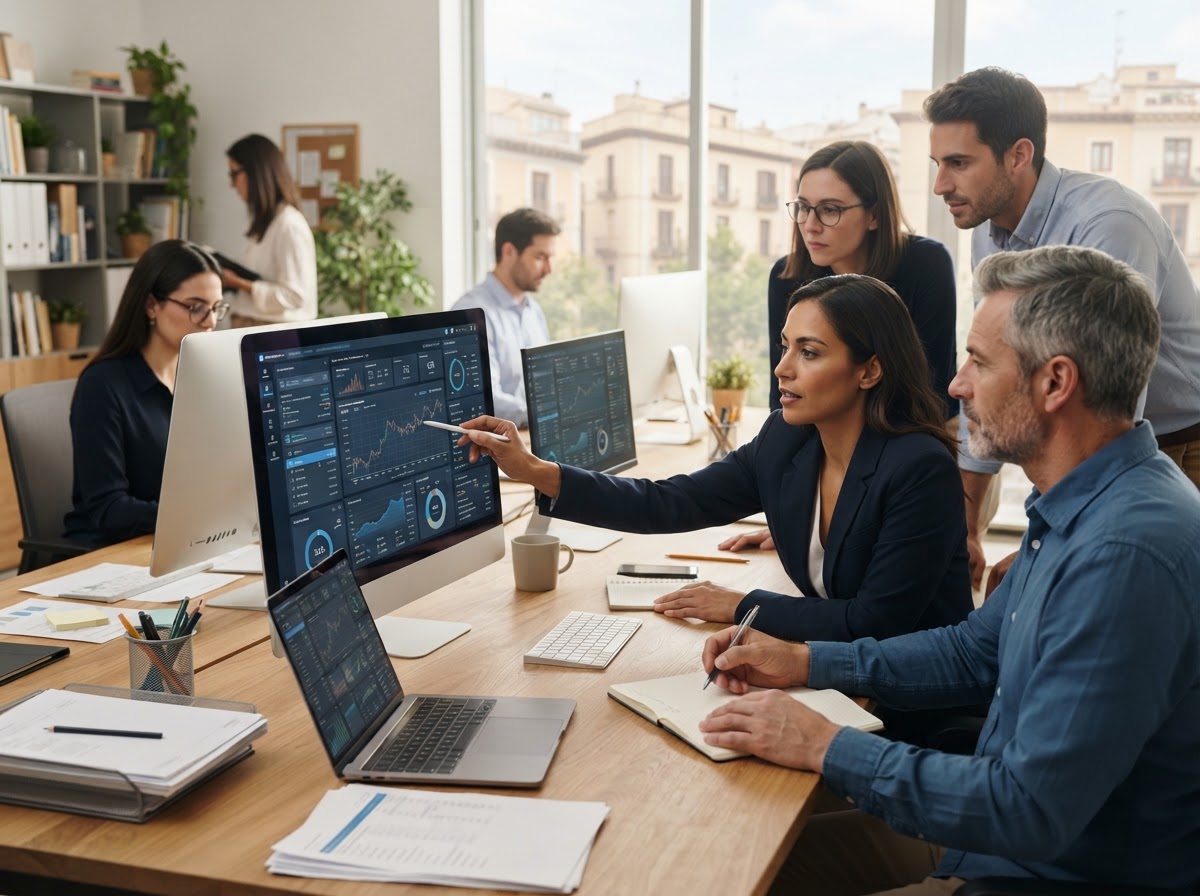 CONTPAQi: equipo de analistas revisando resultados de backtesting en pantalla